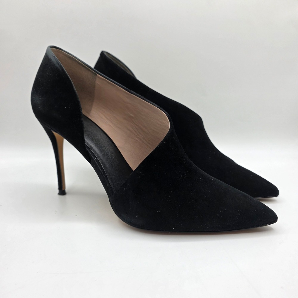 Something Navy Dina Suede D'Orsay Pumps Black Pointed Toe Stiletto Women 10M